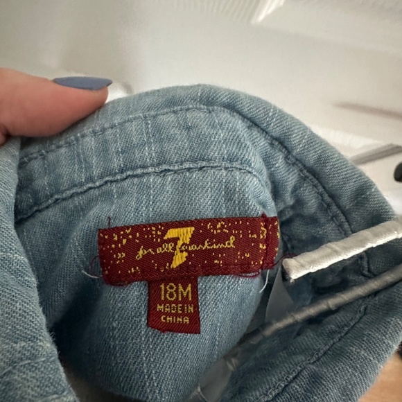 7 For All Mankind Toddler Boys Girls Denim Chambray Button Up Shirt Size 18 M - Picture 3 of 4